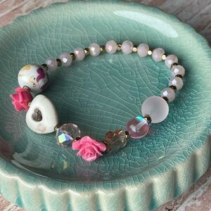 Pink and White Beaded Bracelet
